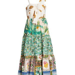 Farm Rio Mixed Print Bow Top Midi Dress